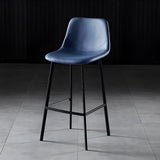 Bucket Leather Seat Low Back Iron Four Legs Bar Stool Image - 30