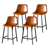 Bucket Leather Seat Low Back Iron Four Legs Bar Stool Image - 33