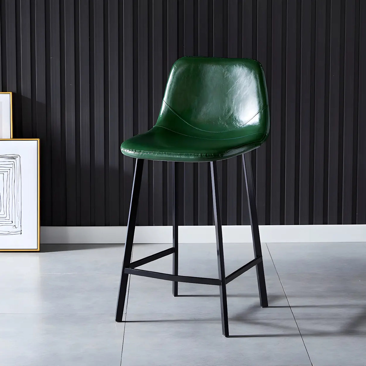 Bucket Leather Seat Low Back Iron Four Legs Bar Stool Image - 34
