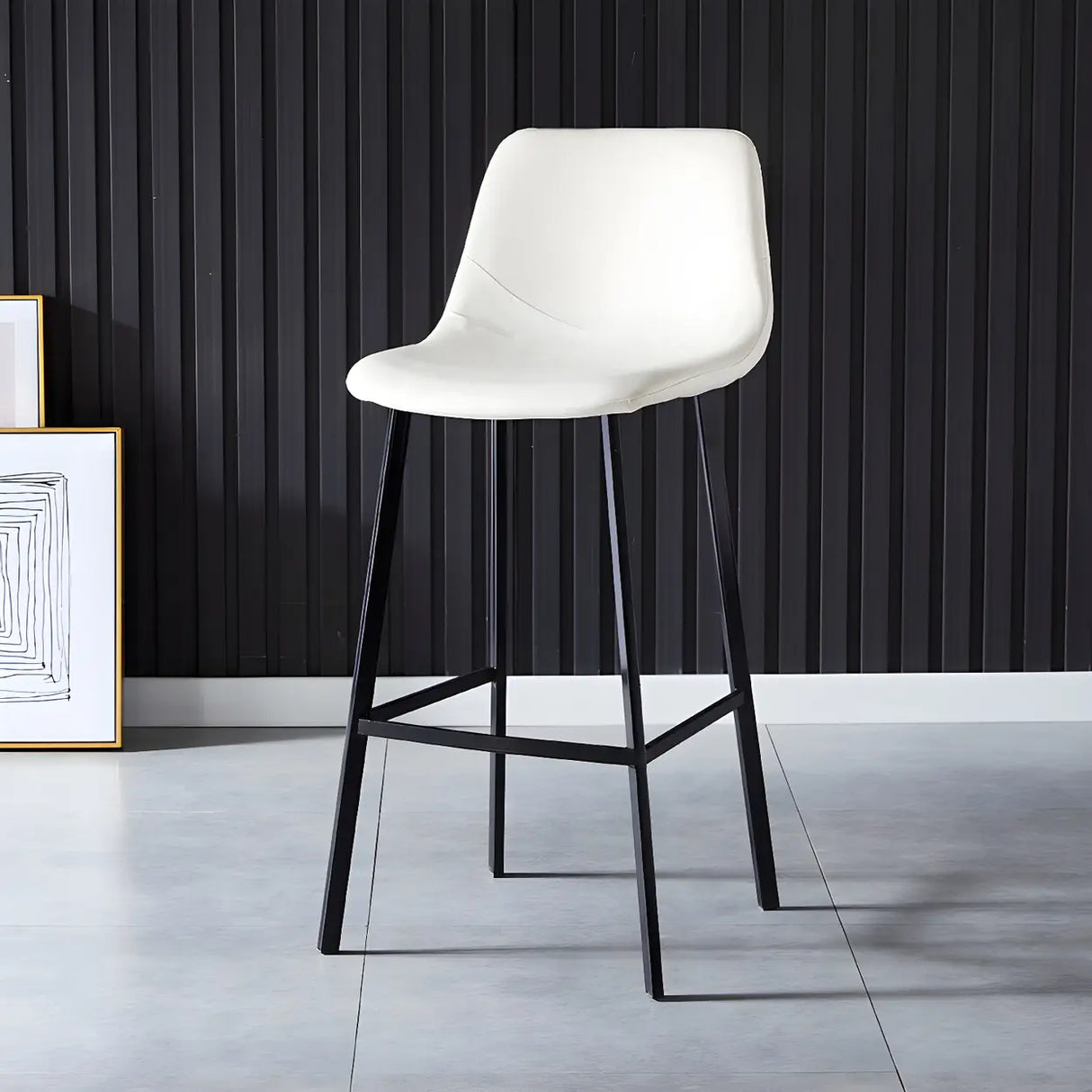 Bucket Leather Seat Low Back Iron Four Legs Bar Stool Image - 36
