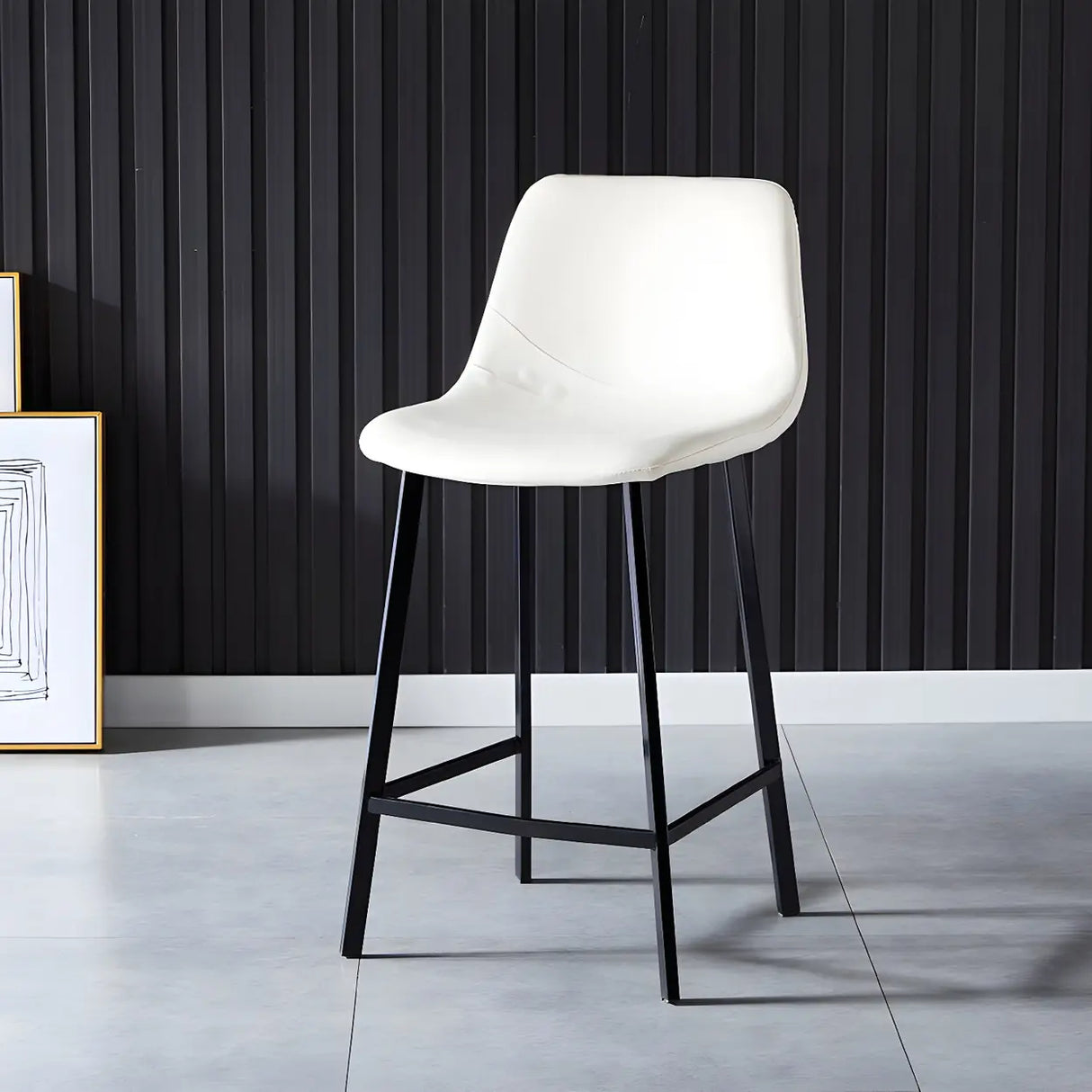 Bucket Leather Seat Low Back Iron Four Legs Bar Stool Image - 38
