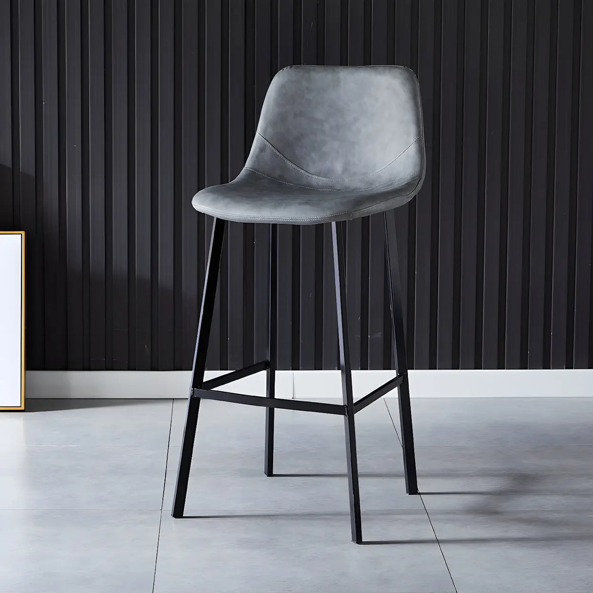 Bucket Leather Seat Low Back Iron Four Legs Bar Stool Image - 40