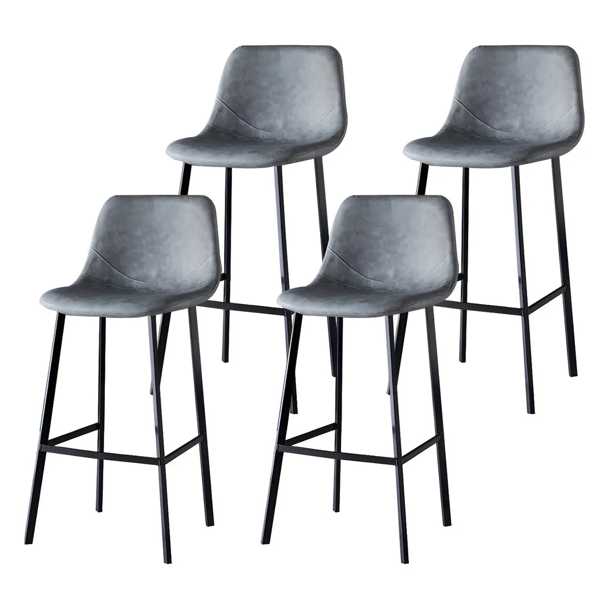 Bucket Leather Seat Low Back Iron Four Legs Bar Stool Image - 41