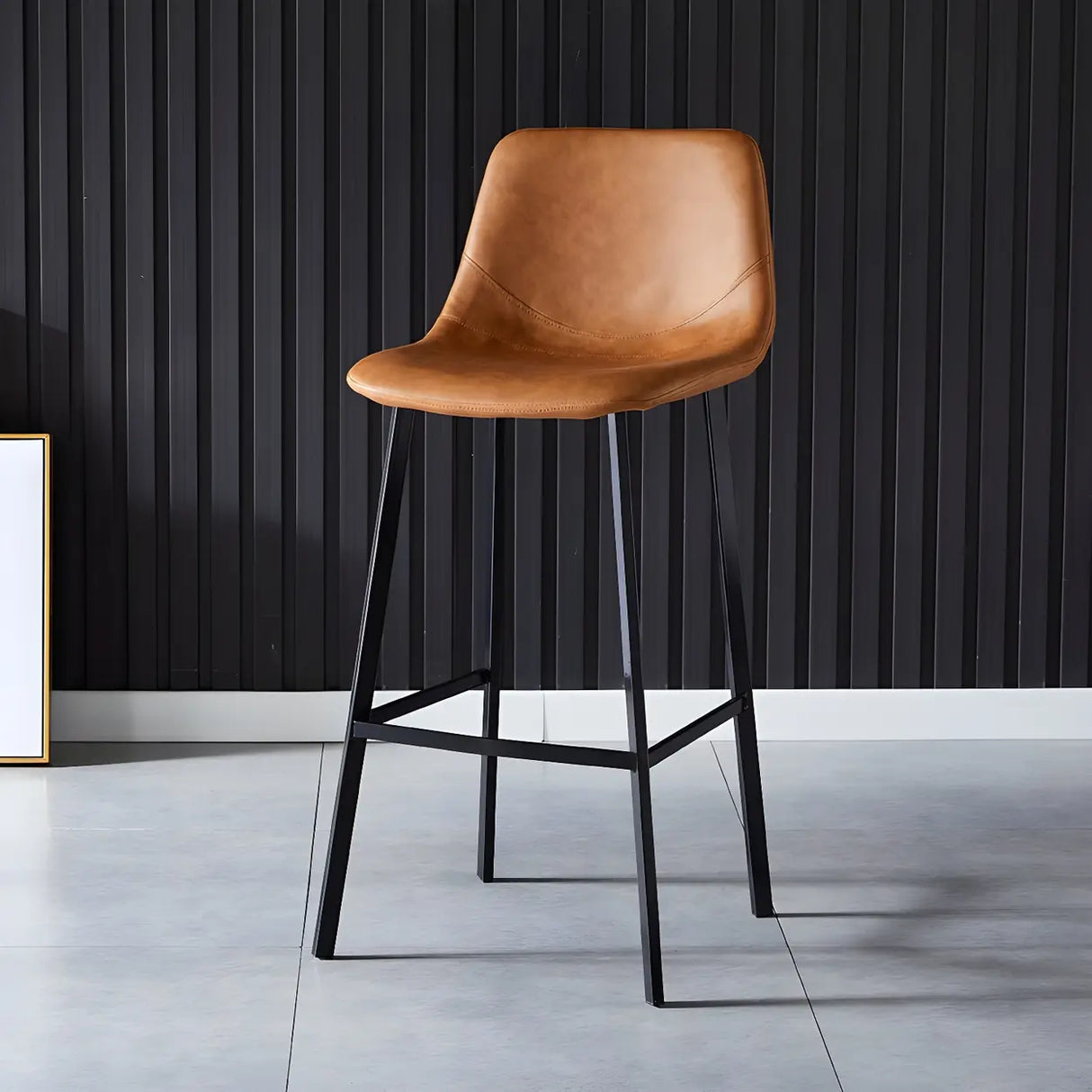 Bucket Leather Seat Low Back Iron Four Legs Bar Stool Image - 42