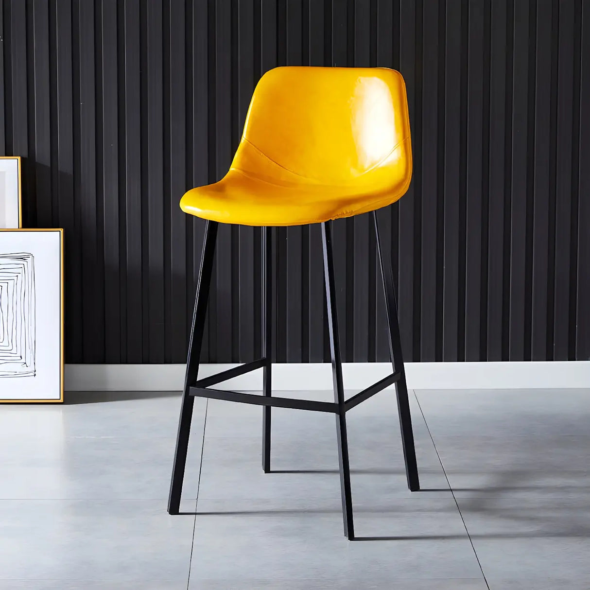 Bucket Leather Seat Low Back Iron Four Legs Bar Stool Image - 44