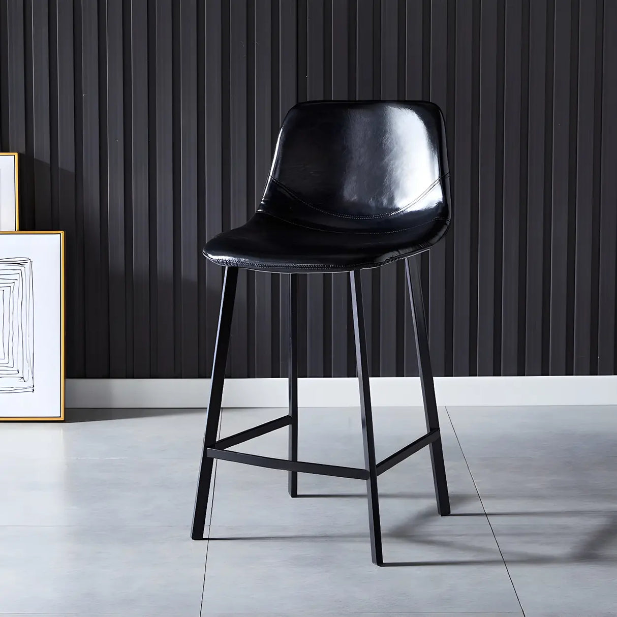 Bucket Leather Seat Low Back Iron Four Legs Bar Stool Image - 46