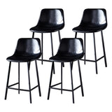 Bucket Leather Seat Low Back Iron Four Legs Bar Stool Image - 47