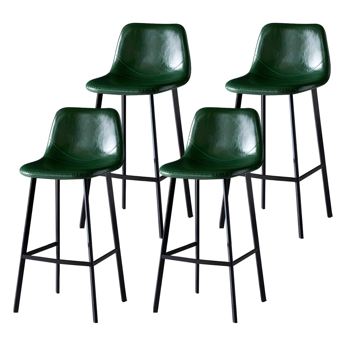 Bucket Leather Seat Low Back Iron Four Legs Bar Stool Image - 5