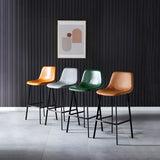 Bucket Leather Seat Low Back Iron Four Legs Bar Stool Image - 5