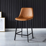 Bucket Leather Seat Low Back Iron Four Legs Bar Stool Image - 50