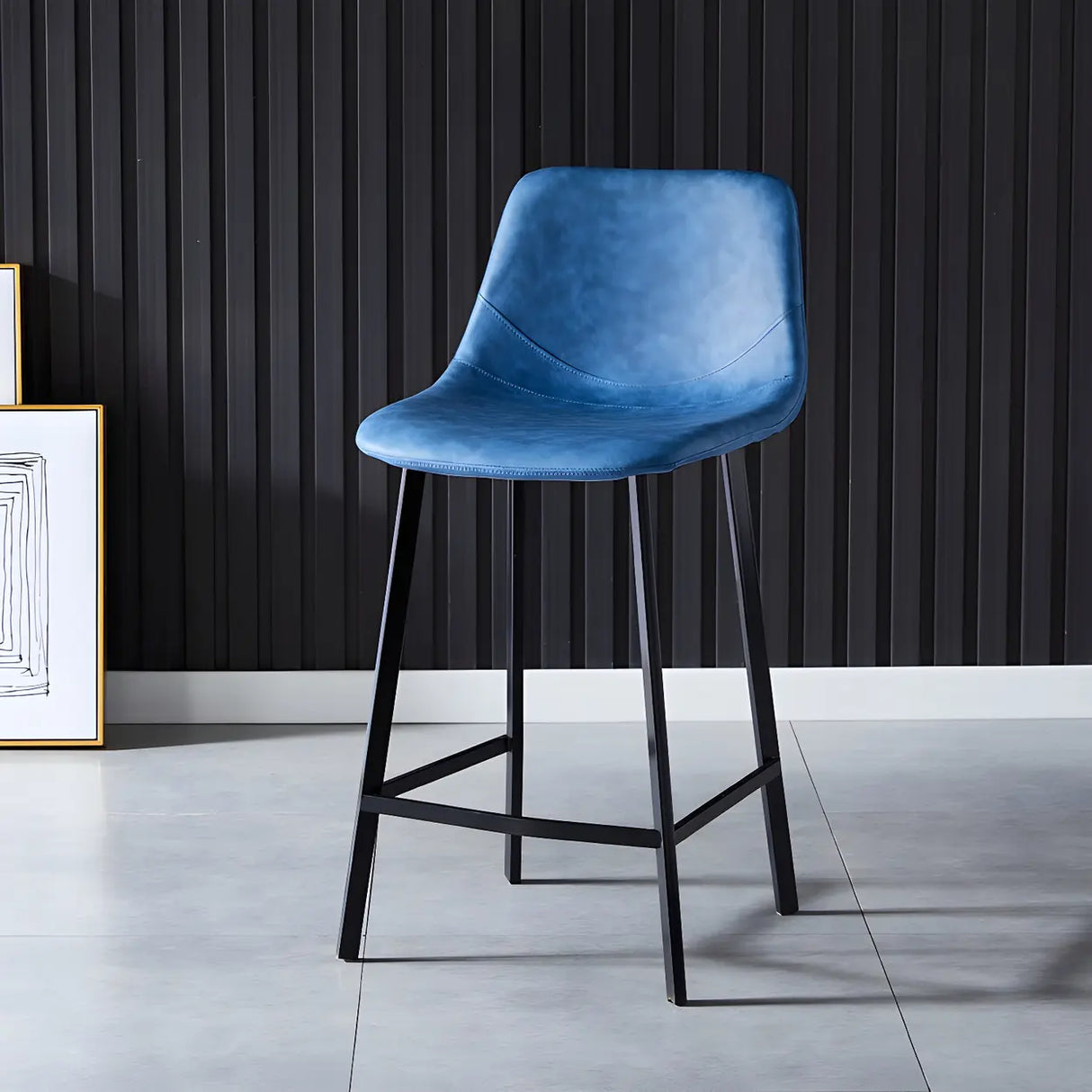 Bucket Leather Seat Low Back Iron Four Legs Bar Stool Image - 52