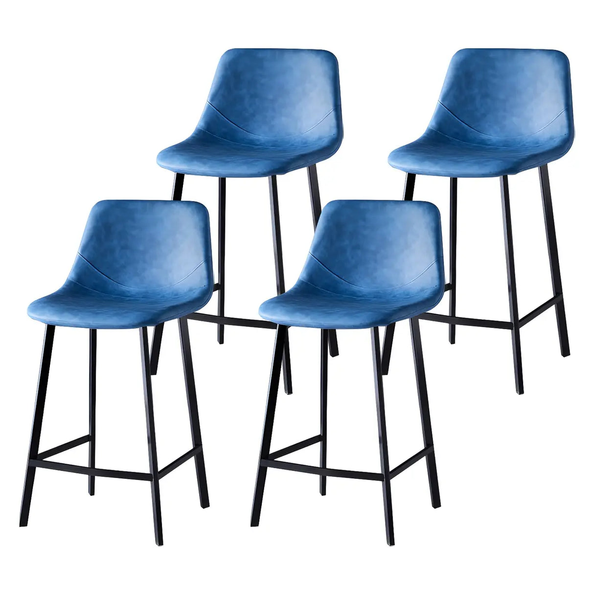 Bucket Leather Seat Low Back Iron Four Legs Bar Stool Image - 53