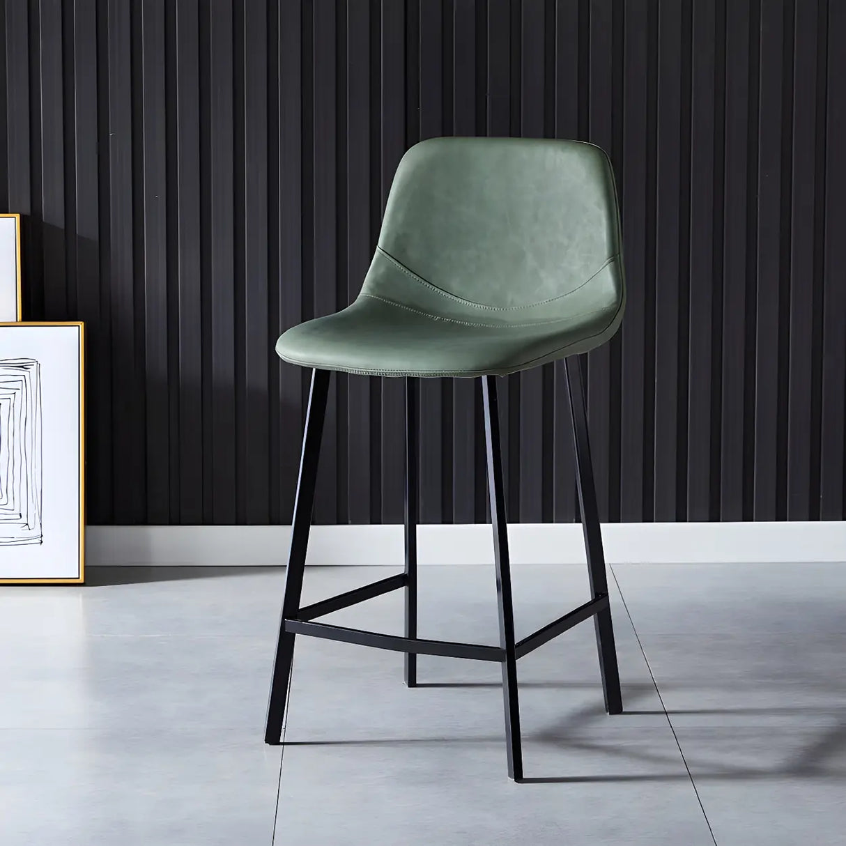 Bucket Leather Seat Low Back Iron Four Legs Bar Stool Image - 54