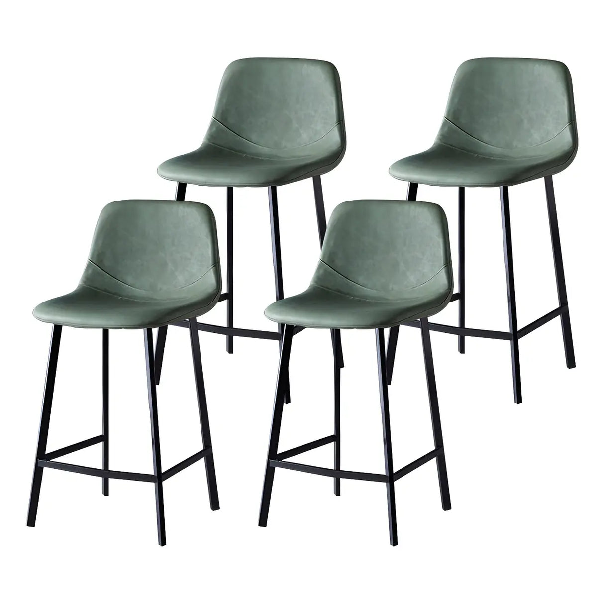 Bucket Leather Seat Low Back Iron Four Legs Bar Stool Image - 55