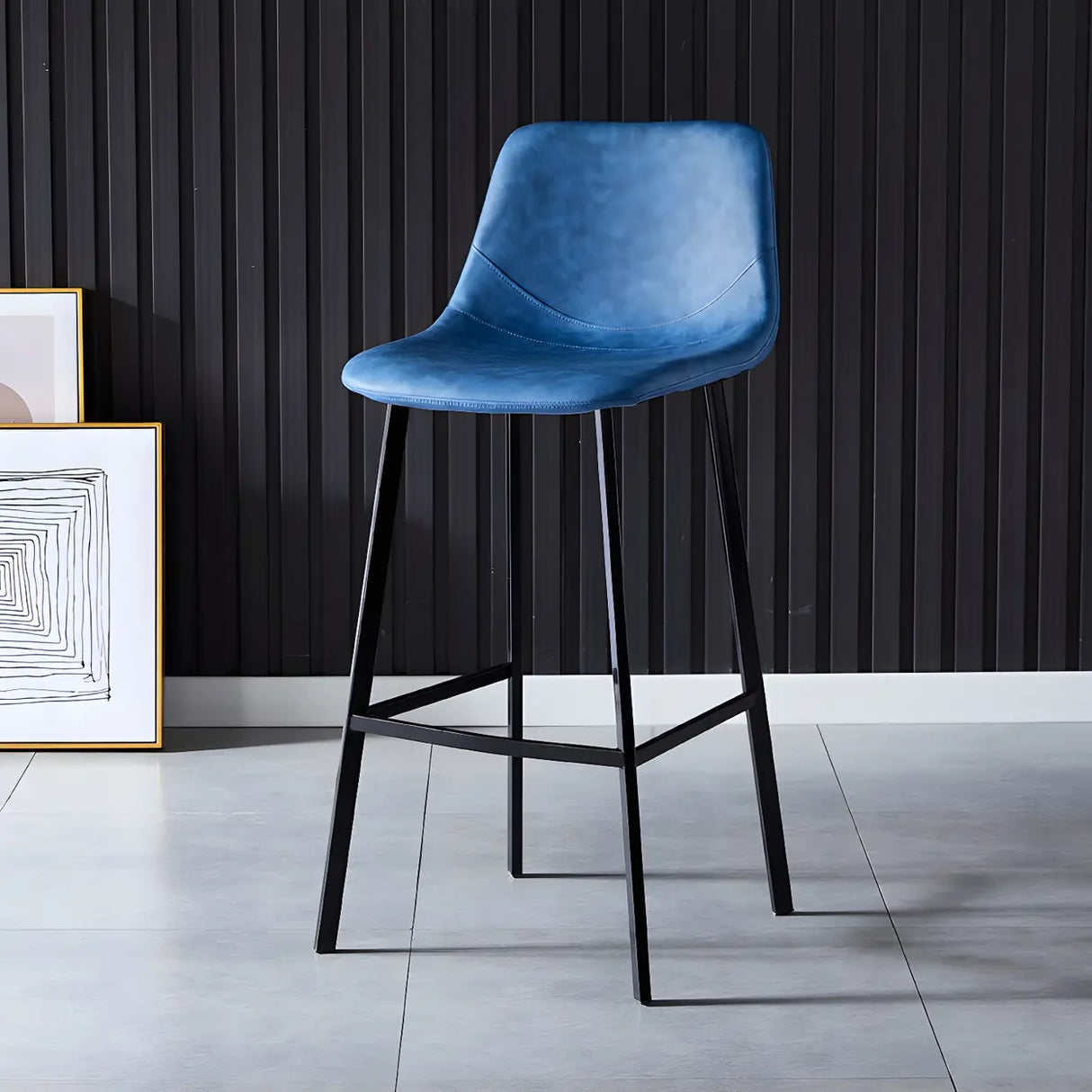 Bucket Leather Seat Low Back Iron Four Legs Bar Stool Image - 56