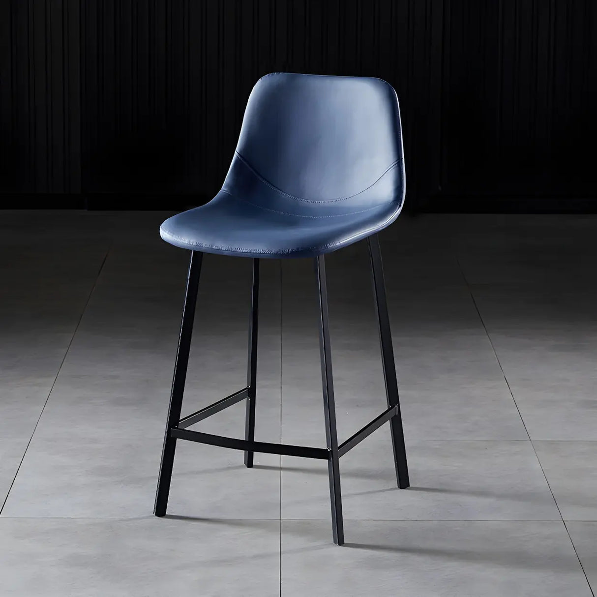 Bucket Leather Seat Low Back Iron Four Legs Bar Stool Image - 58