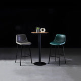 Bucket Leather Seat Low Back Iron Four Legs Bar Stool Image - 6