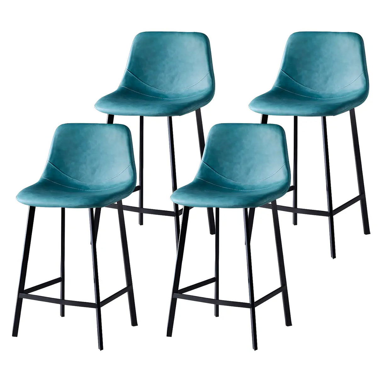 Bucket Leather Seat Low Back Iron Four Legs Bar Stool Image - 61