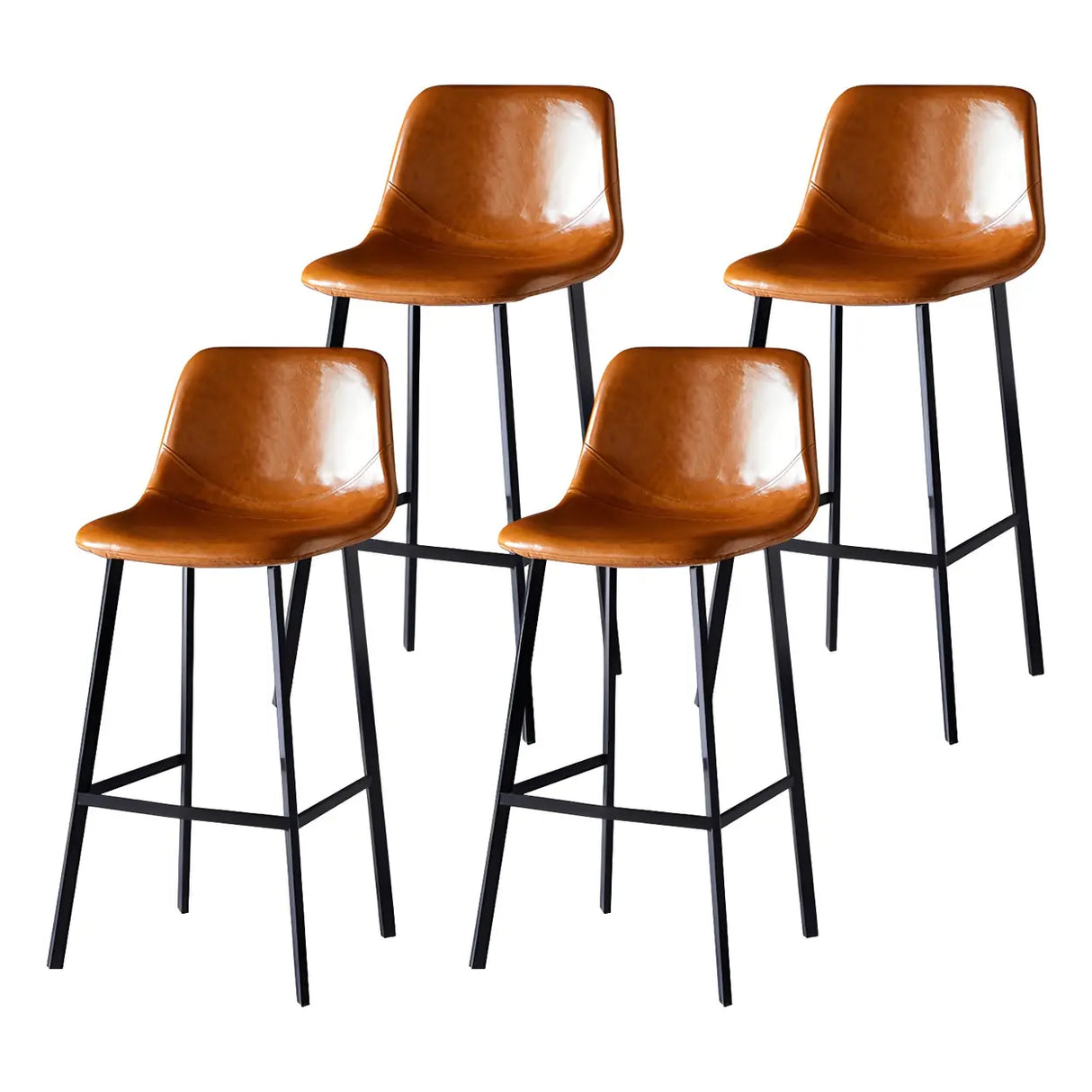Bucket Leather Seat Low Back Iron Four Legs Bar Stool Image - 63