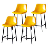 Bucket Leather Seat Low Back Iron Four Legs Bar Stool Image - 65