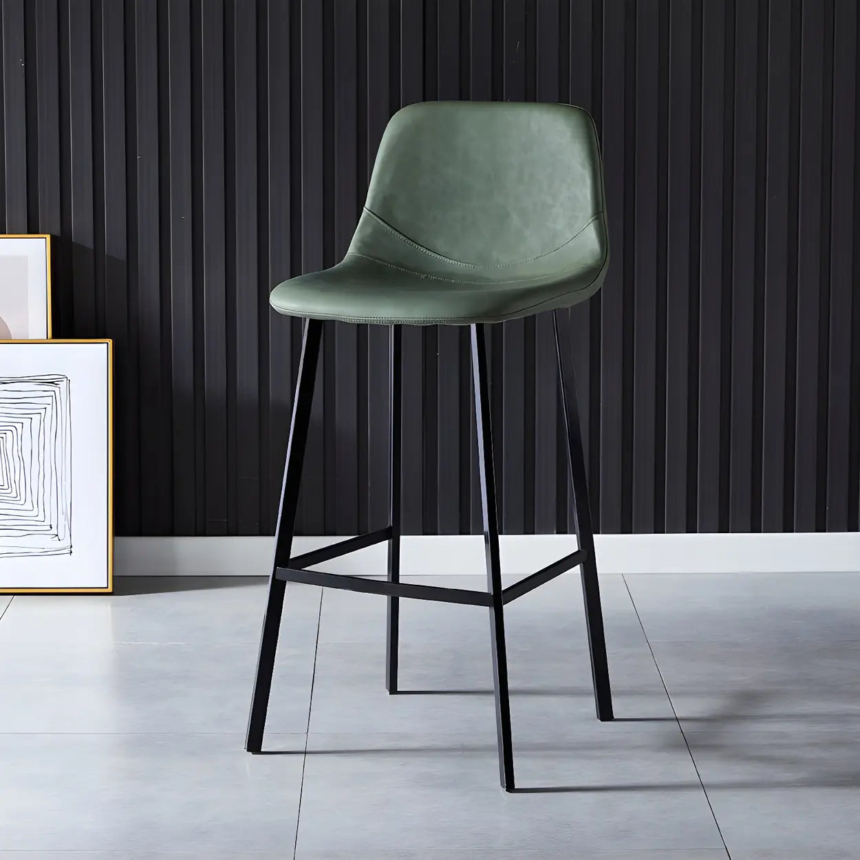 Bucket Leather Seat Low Back Iron Four Legs Bar Stool Image - 7