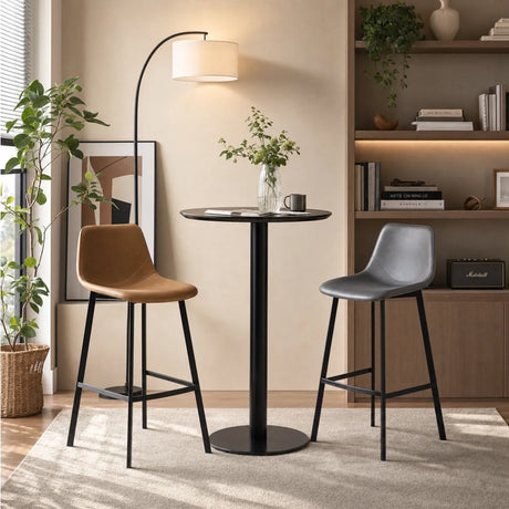 Bucket Leather Seat Low Back Iron Four Legs Bar Stool