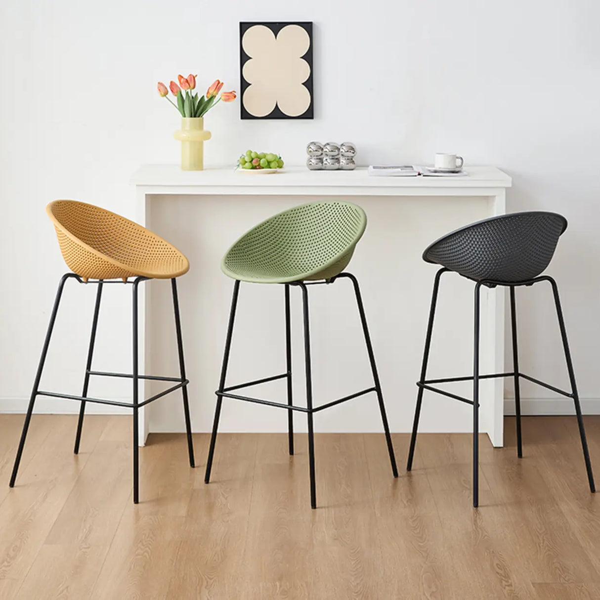 Bucket Low Back Metal Frame Bar Stool with Footrest Image - 4