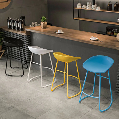 Bucket Low Back Metal Sled Base Armless Bar Stool Image - 1