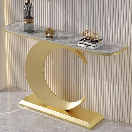 C-Shaped Base Decorative Marble Gold Console Table Image - 1