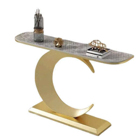 C-Shaped Base Decorative Marble Gold Console Table Image - 2
