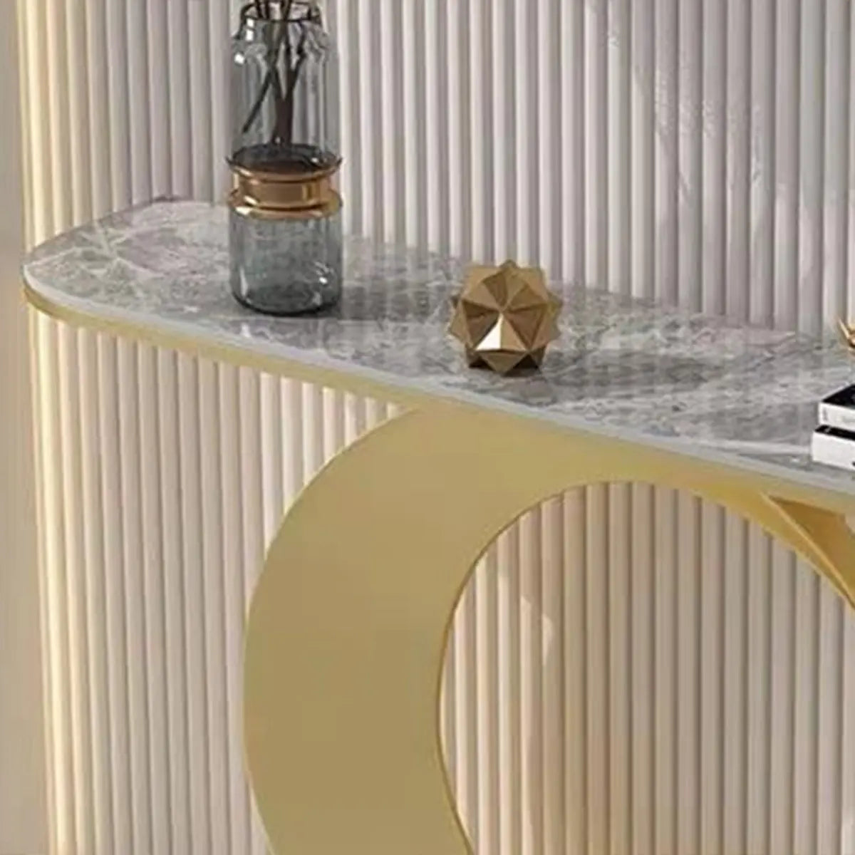 C-Shaped Base Decorative Marble Gold Console Table Image - 4