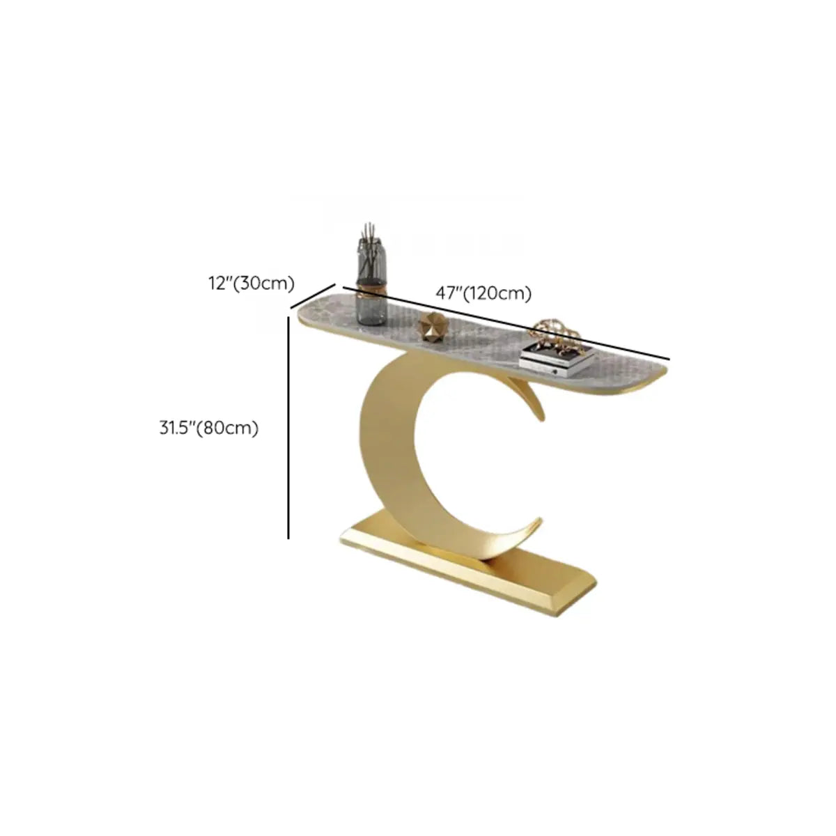 C-Shaped Base Decorative Marble Gold Console Table 