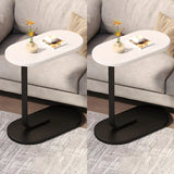 C-Shaped Pedestal Oval Wood and Iron Black Side Table Image - 17