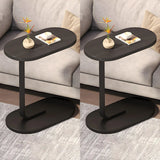 C-Shaped Pedestal Oval Wood and Iron Black Side Table Image - 19