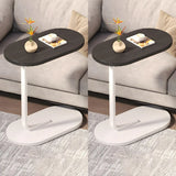 C-Shaped Pedestal Oval Wood and Iron Black Side Table Image - 21