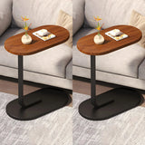 C-Shaped Pedestal Oval Wood and Iron Black Side Table Image - 22