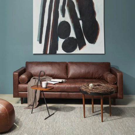 Camel Waterproof Faux Leather Upholstered Back Sofa Image - 2
