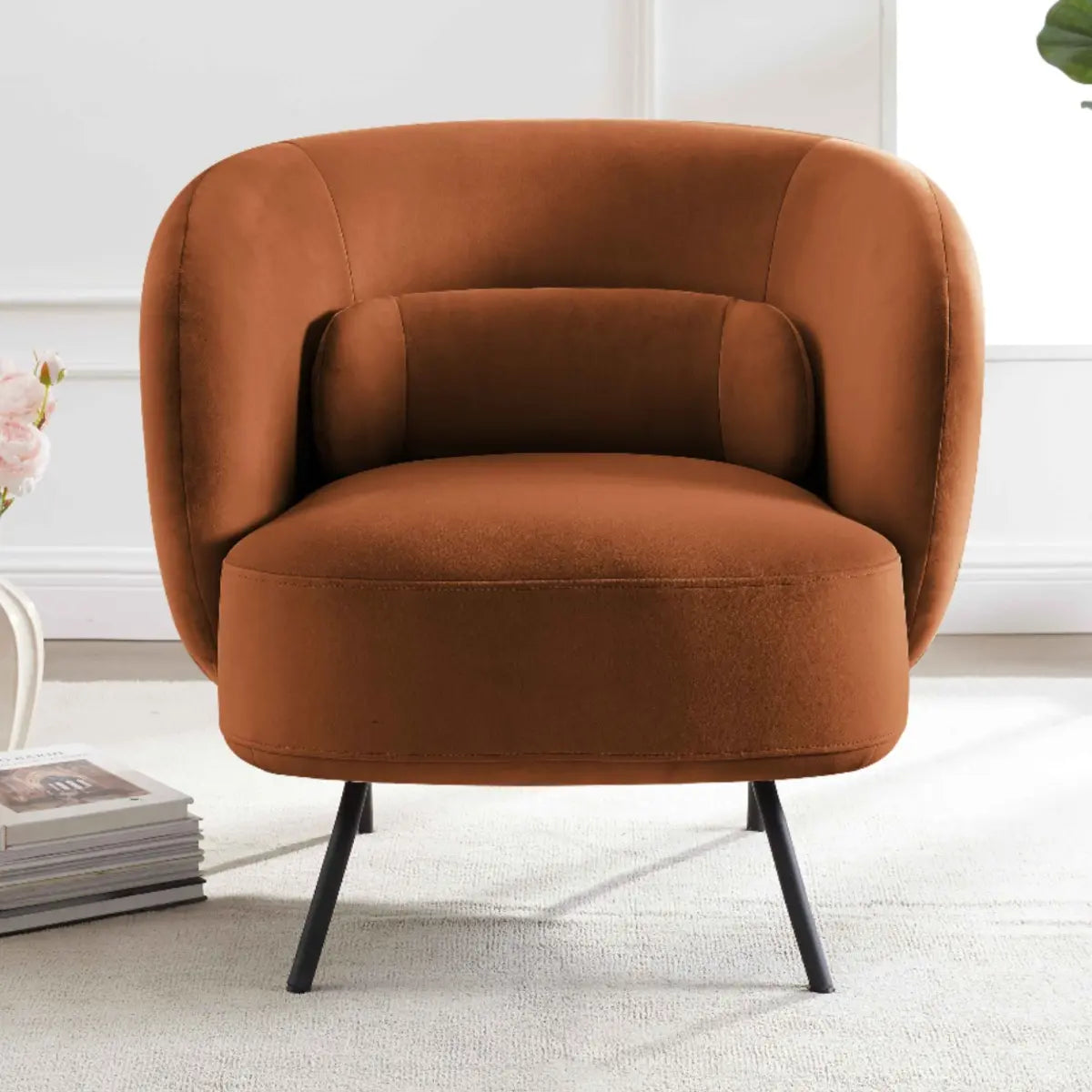 Caramel Velvet Curved Back Sloped Arms Accent Chair Image - 1