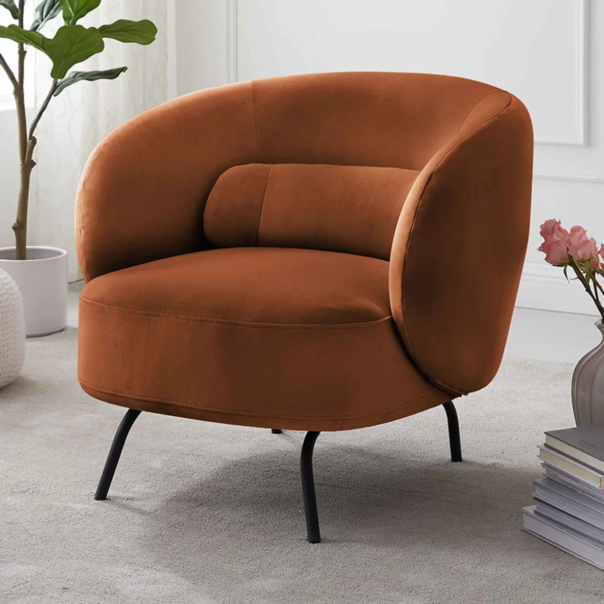 Caramel Velvet Curved Back Sloped Arms Accent Chair Image - 11