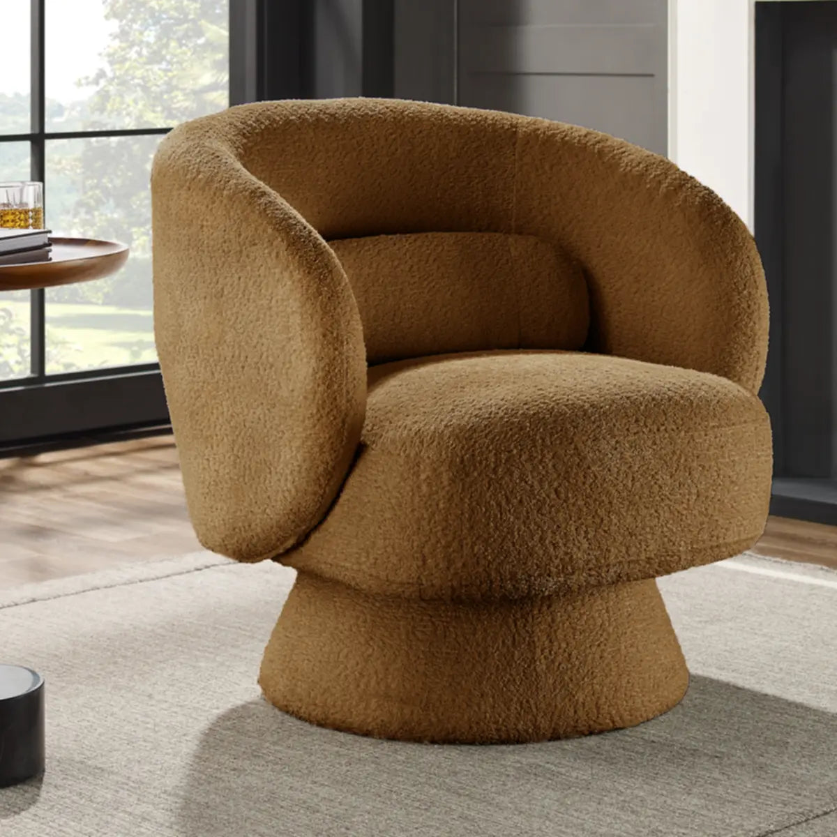 Caramel Velvet Curved Back Sloped Arms Accent Chair Image - 17