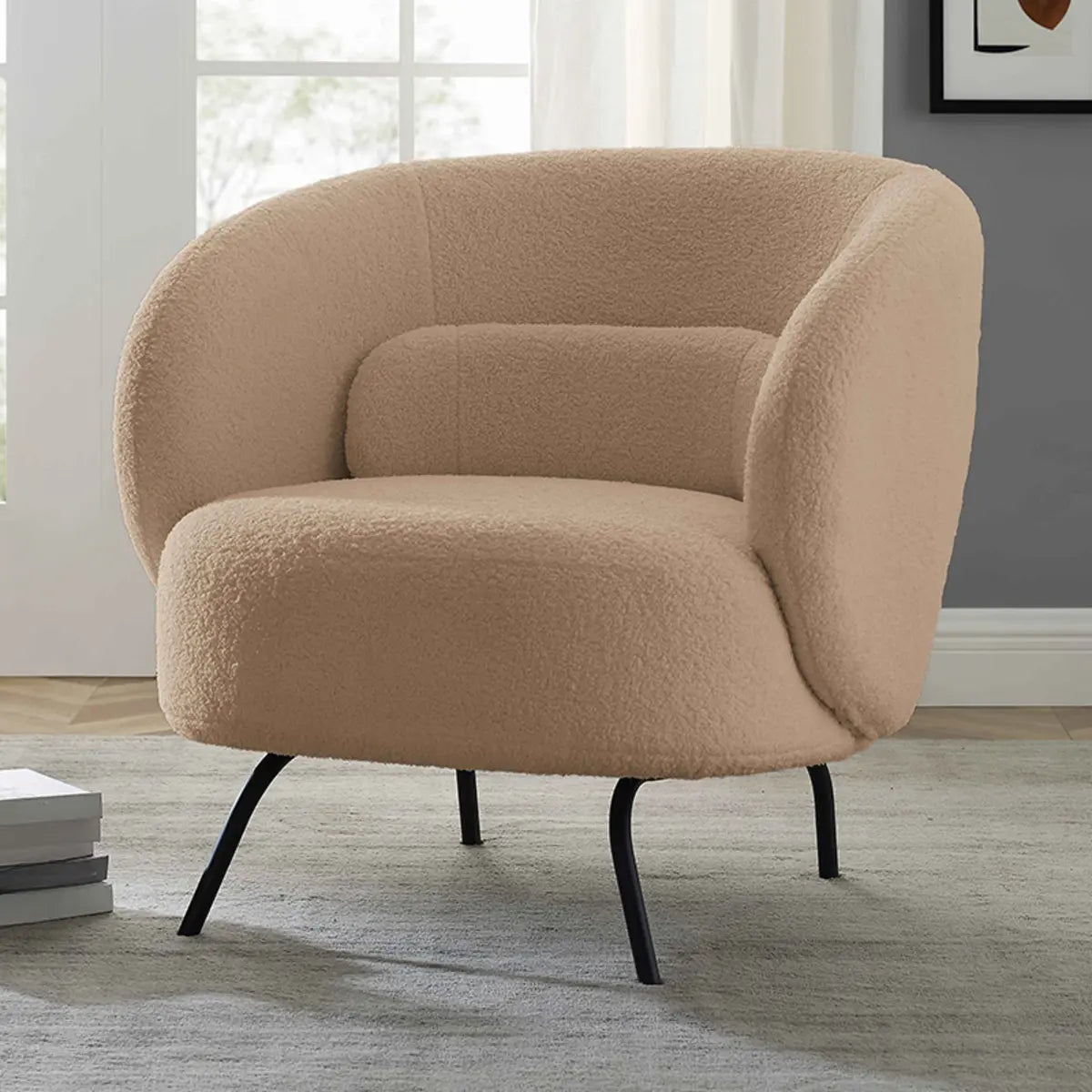 Caramel Velvet Curved Back Sloped Arms Accent Chair Image - 2