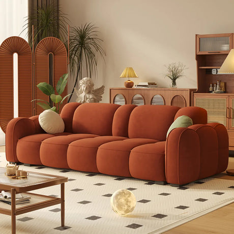 Caramel Water Resistant Flannel Biscuit Back Sofa Image - 2