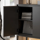 Carbon Steel Rectangular Wood Black Storage Console Table Image - 12