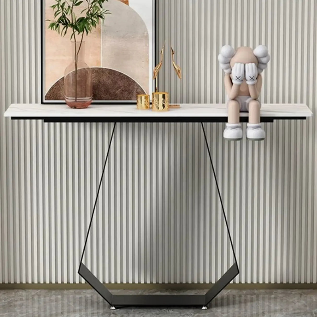 Carbon Steel U-Shaped Base Black Stone Top Console Table Image - 1