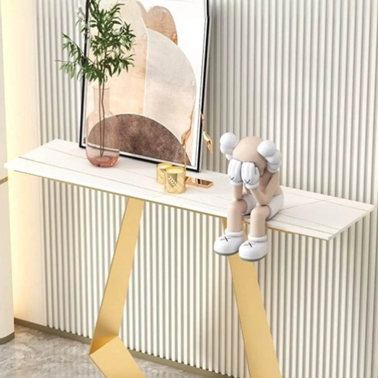Carbon Steel U-Shaped Base Black Stone Top Console Table Image - 4