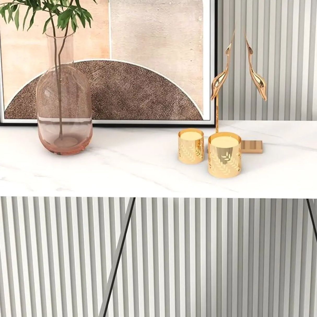 Carbon Steel U-Shaped Base Black Stone Top Console Table Image - 6