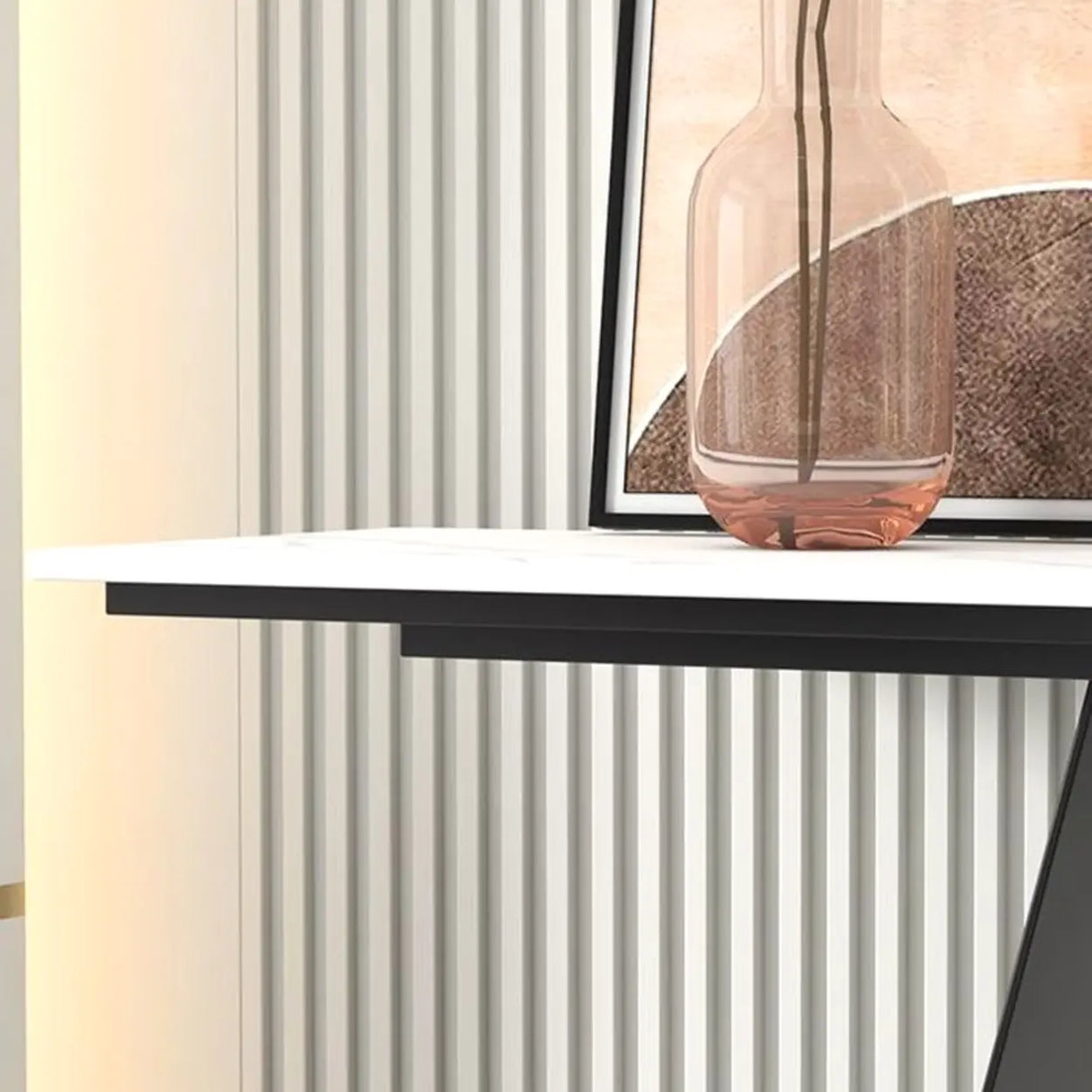 Carbon Steel U-Shaped Base Black Stone Top Console Table Image - 7
