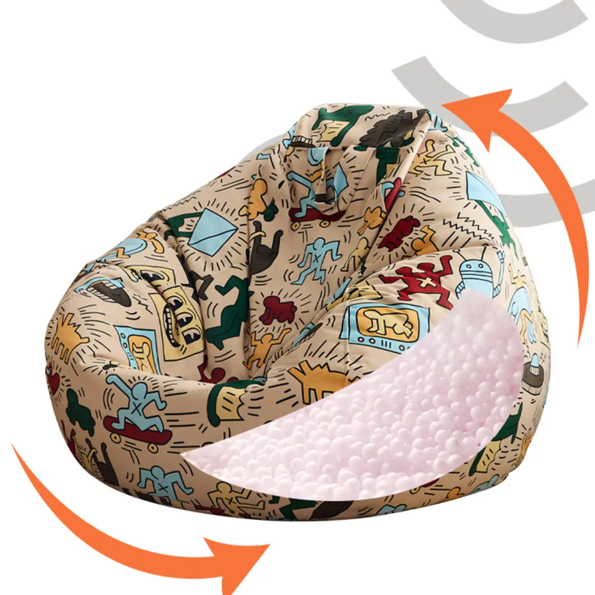 Cartoon Abstract Pattern Beige Flannel Portable Bean Bag Image - 3