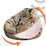 Cartoon Abstract Pattern Beige Flannel Portable Bean Bag Image - 3