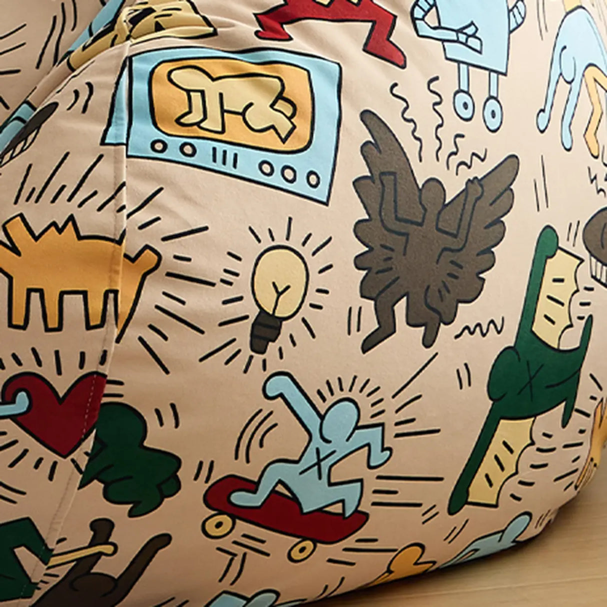 Cartoon Abstract Pattern Beige Flannel Portable Bean Bag Image - 4